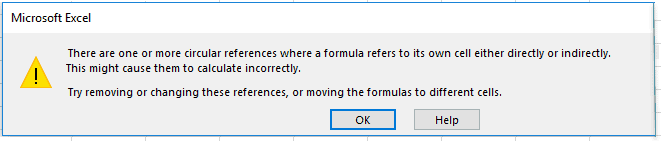 Example 1 of the Excel Circular Reference warning