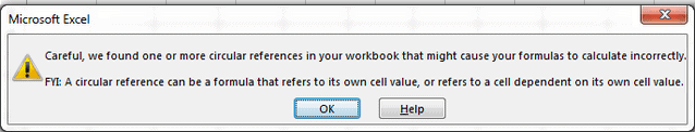 Example 2 of the Excel circular reference warning