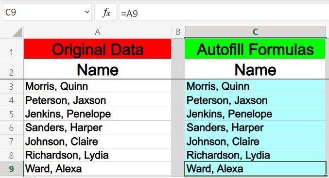 Example of how to fill down a formula that refers to a cell in another column in Excel- Part 2 after fill down