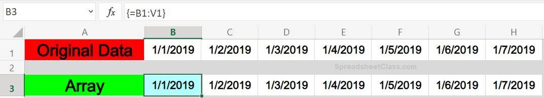 An example of how to refer to a row with an array formula in Excel