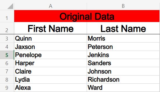 Example of how to refer to data on another sheet with an array formula in Excel- Source data tab