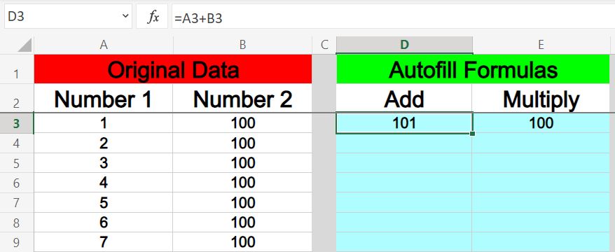 An example of how to repeat a formula in Excel- (Using addition and multiplication)- Part 1 before filling down