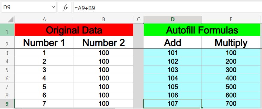 An example of how to repeat a formula in Excel- (Using addition and multiplication)- Part 2 after filling down
