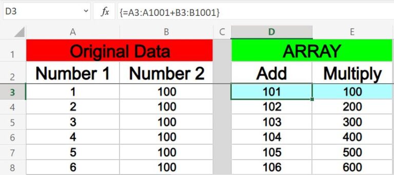 Using array formulas to apply a formula to an entire column in Excel