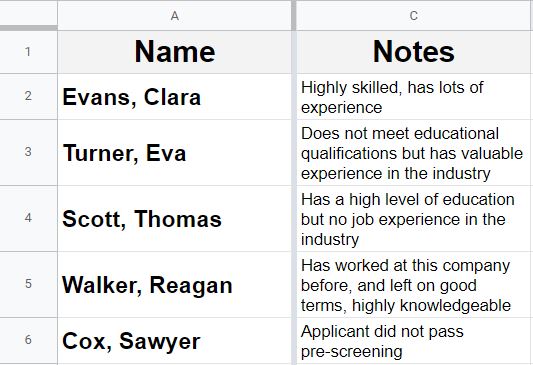 An example of how to freeze a single column in Google Sheets after freezing the column