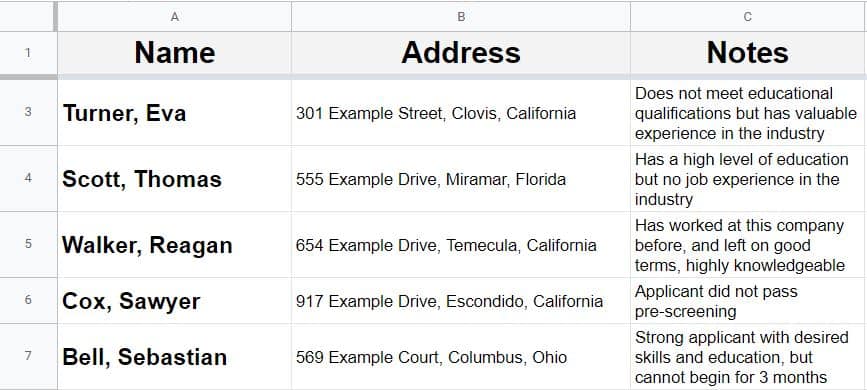 An example of how to freeze a single row in Google Sheets after freezing the row (Lesson and content created by spreadsheetclass.com)