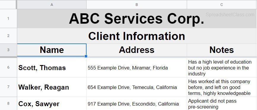 An example of how to freeze more than two rows or more than two columns in Google Sheets after freezing more than two rows or columns