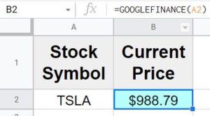 Example of how to get real time stock price with the GOOGLEFINANCE function in Google Sheets