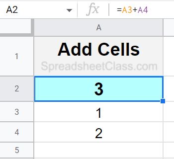 Example of how to add cells in Google Sheets by using the plus sign mathematical operator