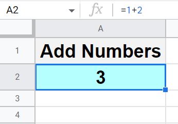 Example of how to add numbers in Google Sheets an example of using the plus sign mathematical operator