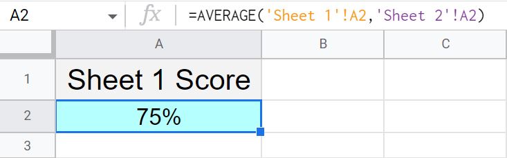 Example of how to average across sheets in Google Sheets tab with the formula on it