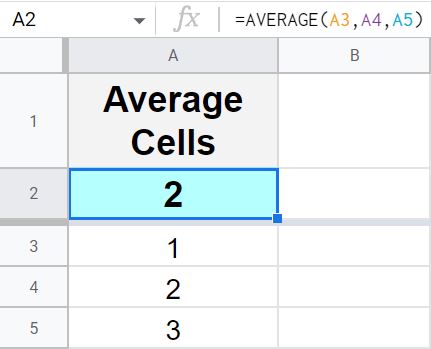 Example of how to average cells in Google Sheets with the AVERAGE function
