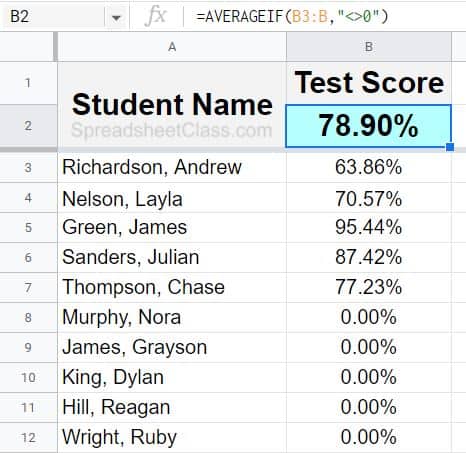 Example of how to average if not zero in Google Sheets