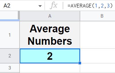Example of how to average numbers in Google Sheets with the AVERAGE function