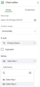 Example of how to add a series to a chart in Google Sheets when charting data from another sheet or multiple sheets