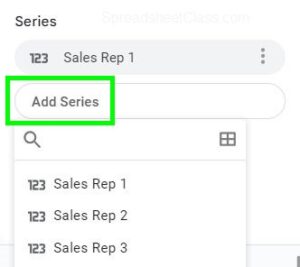 Example of adding a series in the Google Sheets chart editor, which is the second step to changing the series order on a chart