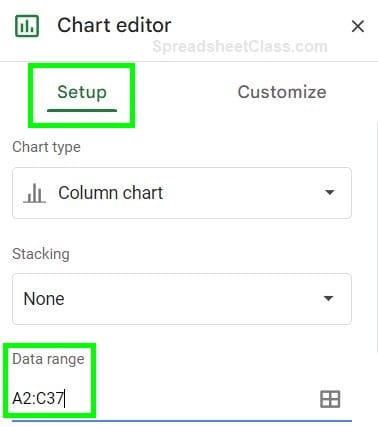Example method 2 for how to add a series to a chart in Google Sheets editing the data range first