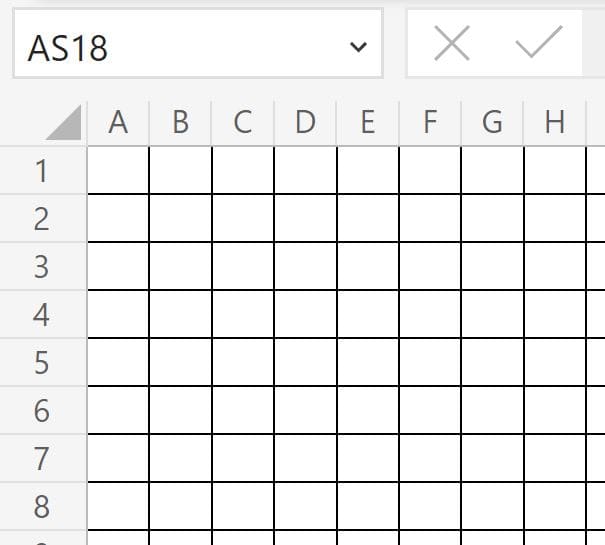 An example of a grid of squares after adding borders to make graph paper in Excel