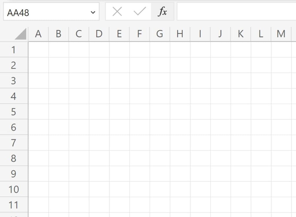An example of a grid of squares after adjusting column width to make graph paper in Excel