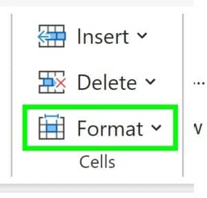 An example of changing the column width for all cells in Excel to make a grid of squares for graph paper (before clicking format)