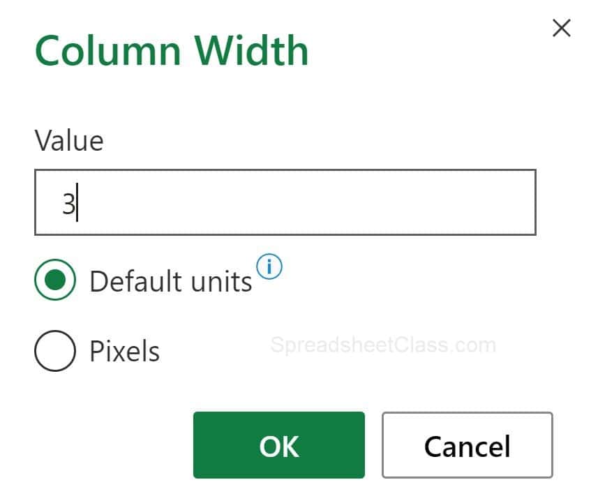 An example of changing the column width for all cells in Excel to make a grid of squares for graph paper (setting the width)