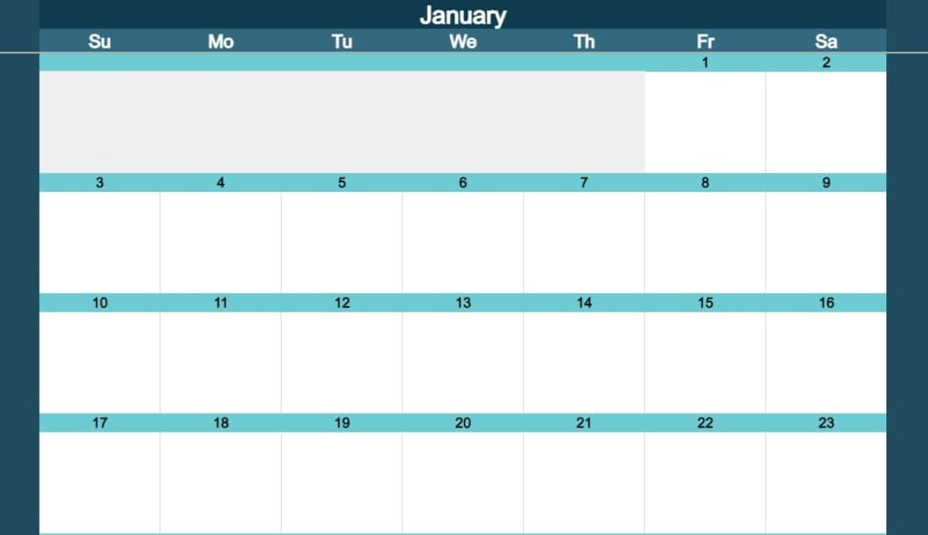 Example of the Excel Calendar Template for Excel templates page