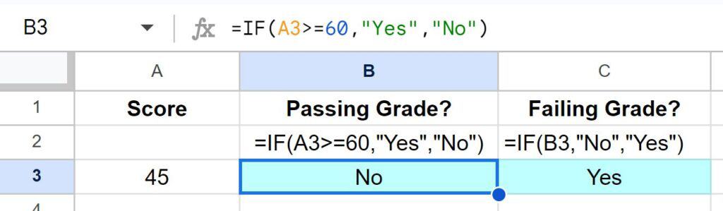 Example of the circular dependency detected error in Google Sheets where the formulas depend on each other (after fixing formula)