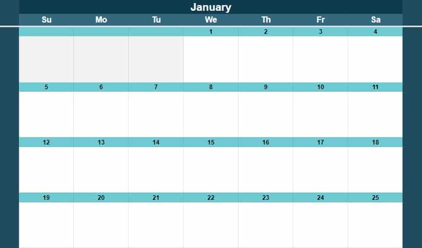 Example of the Google Sheets Calendar Template (Full Size version) for the schedule templates page