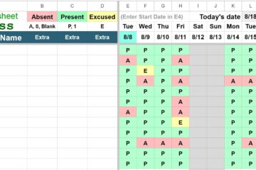 An example of the Google Sheets Simple Attendance Tracker Template (NEW version)
