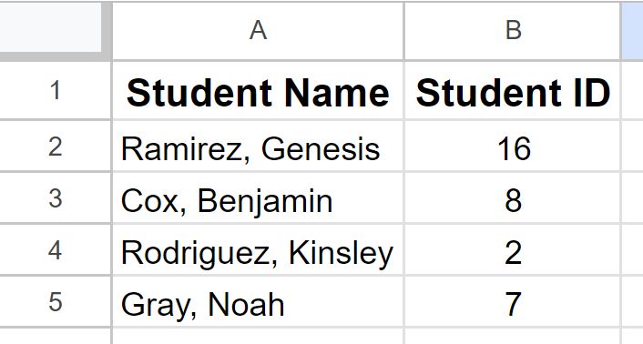 Example of how to autofit column width in Google Sheets (after double-clicking to make cells fit text)