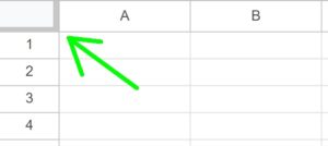 Example of how to select all in Google Sheets to make columns the same width easily