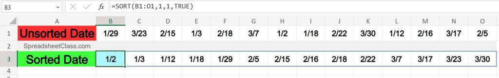 Example of how to sort horizontally in Excel with the SORT function