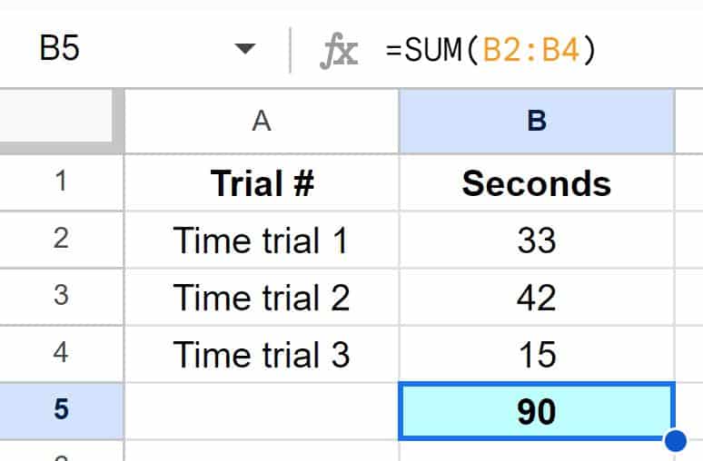 Example of the circular dependency detected error in Google Sheets where the selected range contains the formula (after fixing formula)