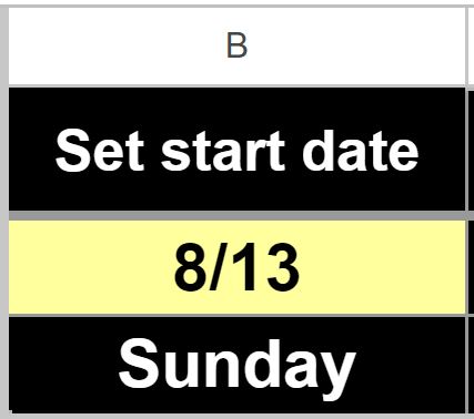 Example of the set start date option for the Google Sheets schedule template