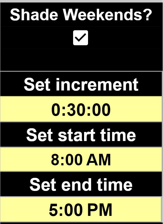 Example of the settings for the Google Sheets schedule templates