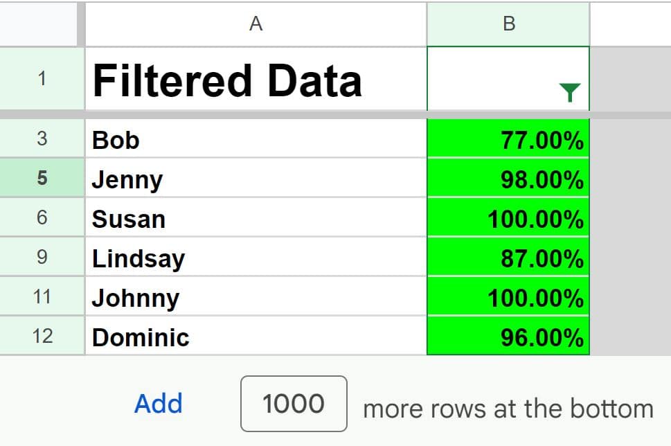 Basic example how to filter by color data after filtering in Google