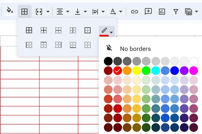 Example of How to change gridline color in Google Sheets