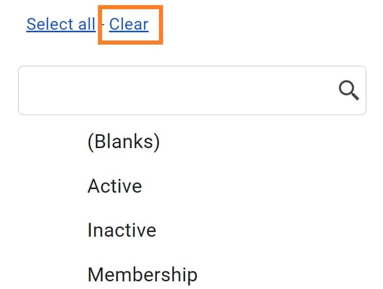 How to clear values when selecting filter criteria when filtering in