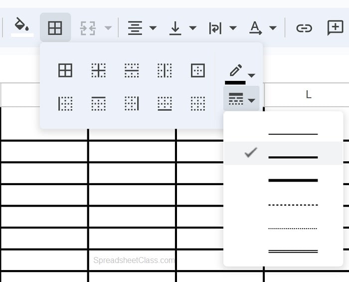 Example of How to make gridlines darker in Google Sheets