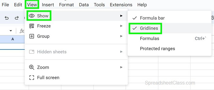 Example of How to remove gridlines in Google Sheets