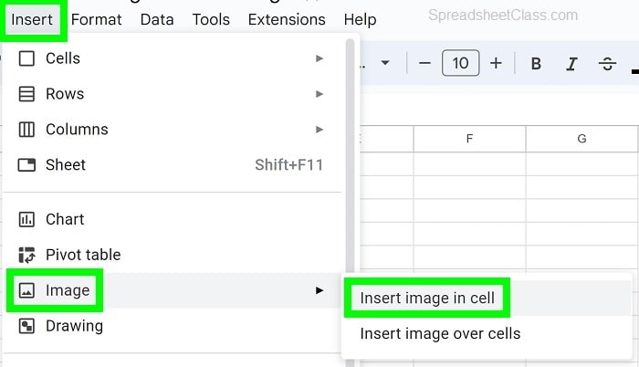 Example of How to add an image to a cell in Google Sheets