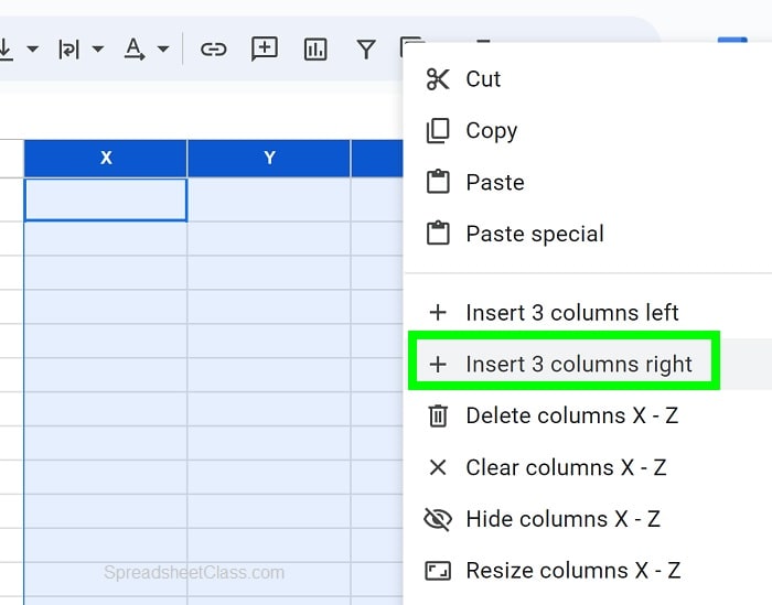 Example of how to add more columns past z in Google Sheets