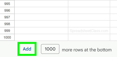 Example of Add more rows in Google Sheets more than 1000 rows