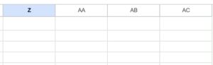 Example After adding more columns past z in Google Sheets
