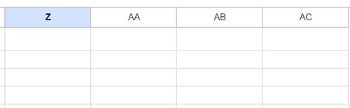Example After adding more columns past z in Google Sheets