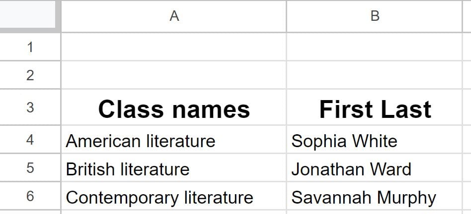 Example of After inserting multiple rows in Google Sheets