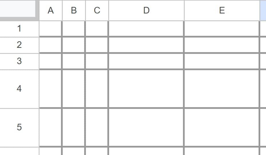 Example After making cells the same size in a specified range in Google Sheets