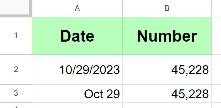Example of Basic example showing two dates converted to numbers in Google Sheets