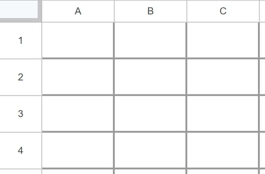 Example of Cells that are the same size in Google Sheets after making columns and rows the same size