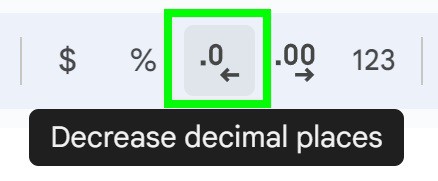 Example of Decreasing decimal places after converting date to numbers in Google Sheets